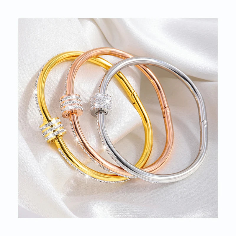 Fashionable and Versatile Small Waist Open Women's Bracelet Light Luxury Style High-end All-diamond Stainless Steel Bracelet