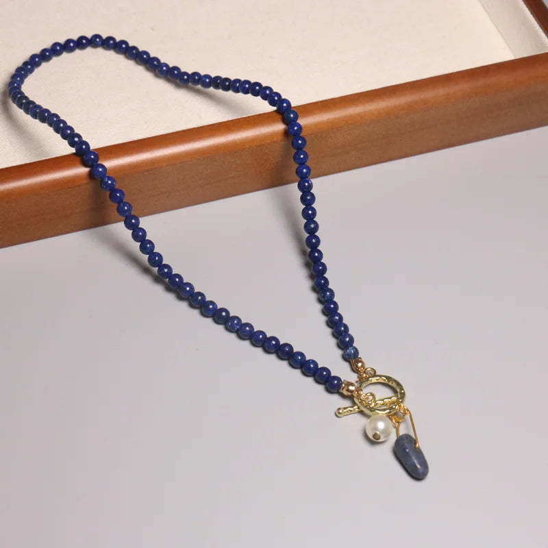 6mm Bohemian Sodolite Stone Necklace for Men Women Natural Stone Pendent Beaded OT Clasp Choker Jewelry Gift Wholesale