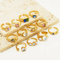 Wholesale Trendy Fashion Luxury Gold Plated Lab Created Zircon Zirconia Irregular Stainless Steel Three Stone Ring Opening