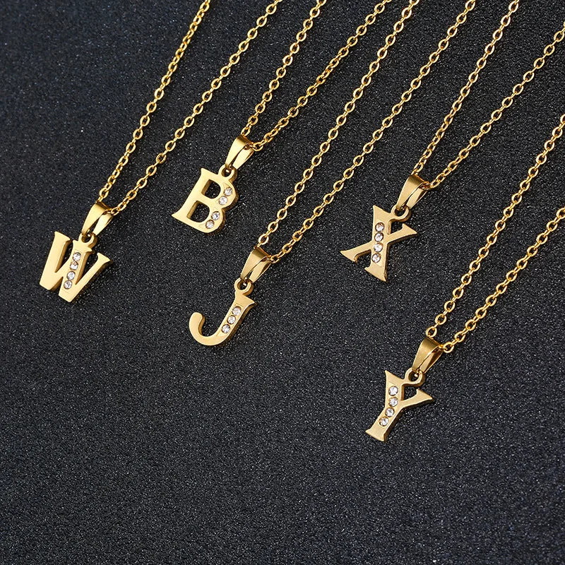 New Factory Alphabet Initial Necklace Gold Plated Stainless Steel Lover's Gift Friendship Necklace
