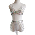 RL-46 Women Jewelry Summer Sexy Beach Metal Alloy Tassel Crystal Rhinestone Diamonds Bra Tops and Bottoms Suit Body Chain