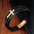 Punk Rock Multilayer Genuine Leather Cross Bracelet for Men Stainless Steel Magnetic Clasp Men Bracelet Christmas Gifts OT-119