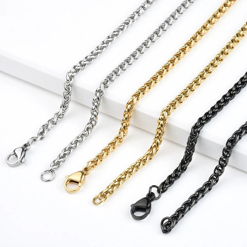 Stainless Steel Chains Necklace Wholesale Classic Silver Gold Black Stainless Steel Wheat Chain Necklace for Men Women MegaBDM