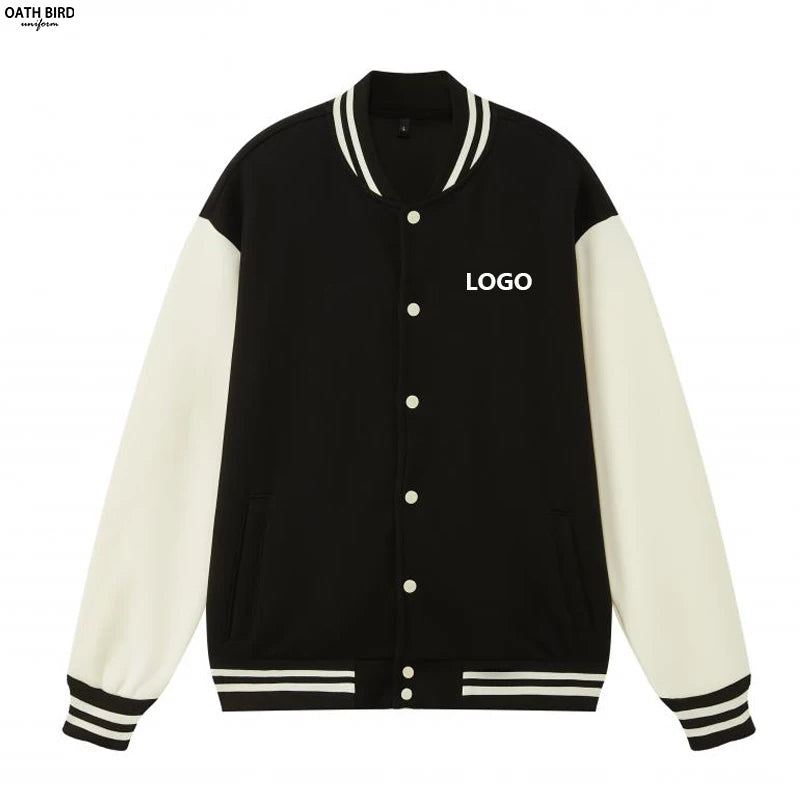 Custom Unisex Printing Embroidery Logo Baseball Jacket Mens Women's Button-Down Baseball Varsity Cotton Jackets Printed