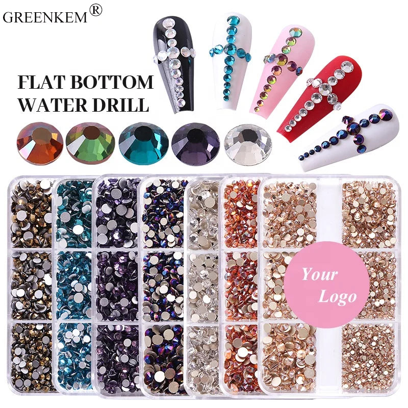 6 Grids 3D Flat Diamond Crystal Nail Art Decoration Glitters Stone Diamonds Stone Shaped in Box Nail Rhinestones