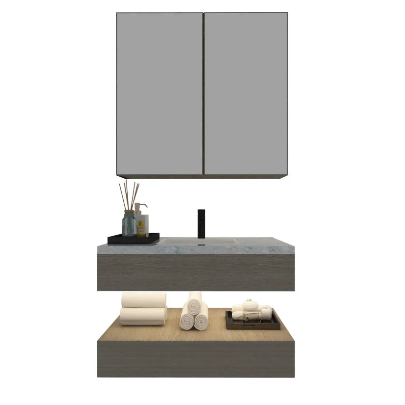 Excellent Quality Modern Solid Wood & Plywood Bathroom Vanity Cabinet Mirror Wash Basin Wall Mounted Luxury Design for Hotel Use