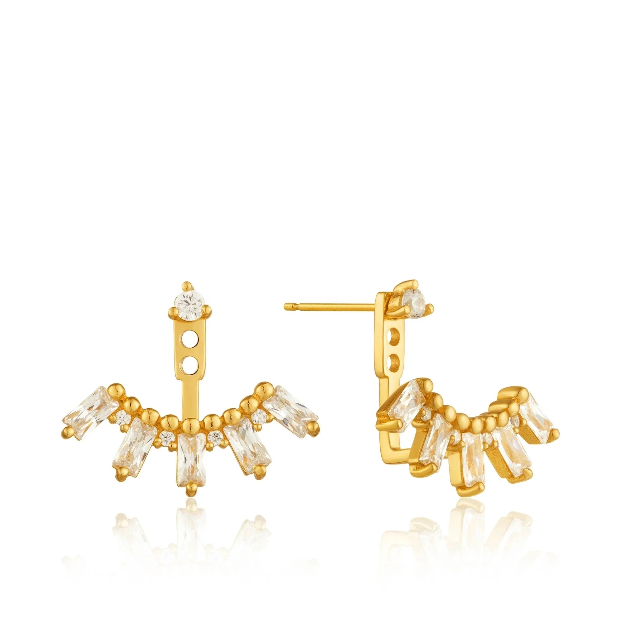 LOZRUNVE 18k Gold Plated Baguette Cluster Ear Jacket Earring Sterling Silver 925