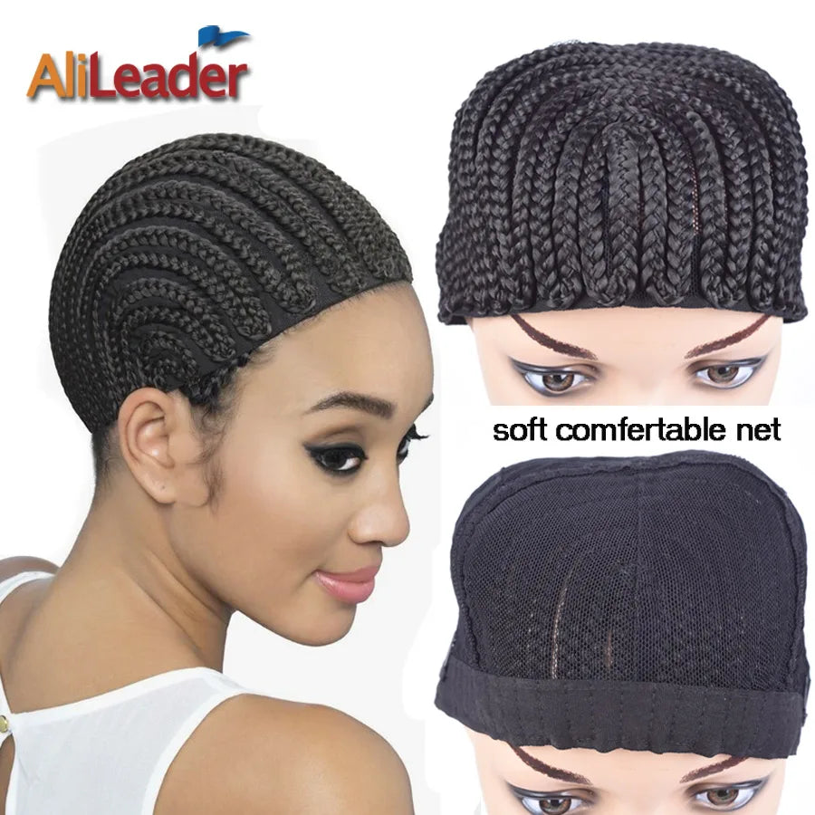 AliLeader Elastic Adjustable Black Synthetic Crochet Cornrow Braided Wig Caps for Making Crochet Braided Wigs