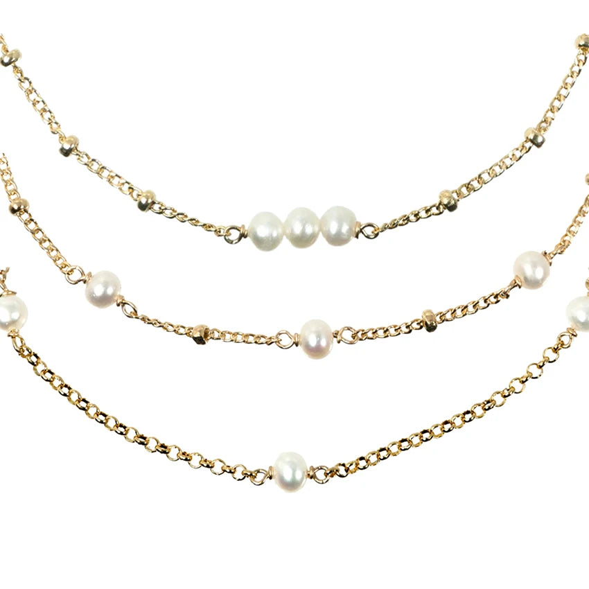 Dainty 14K Gold Filled Adjustable Layered  Cross Chain Bracelet Cute Evil Eye Oval Chain Pearl Bracelets for Women Jewelry