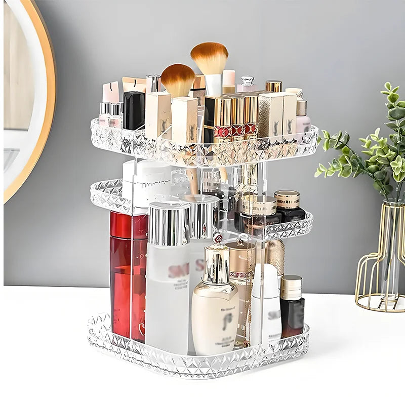 Hot Luxury 360 Degree Rotating Transparent Plastic Makeup Organizer Adjustable Cosmetic Storage 360 Degree Makeup Organizer