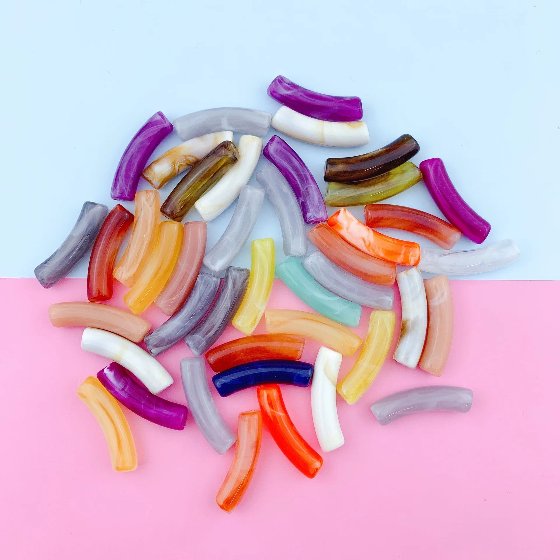 Wholesale Acrylic Imitation Jade Baroque Jelly Color Bend Geometric Tube Beads DIY Bracelet Loose Beads