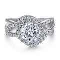 Trendy Vintage Sparking Zircon Twist Rhodium Plated 925 Sterling Silver Wedding Engagement Solitaire Ring for Women
