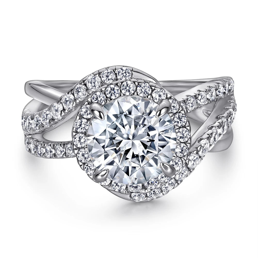 Trendy Vintage Sparking Zircon Twist Rhodium Plated 925 Sterling Silver Wedding Engagement Solitaire Ring for Women