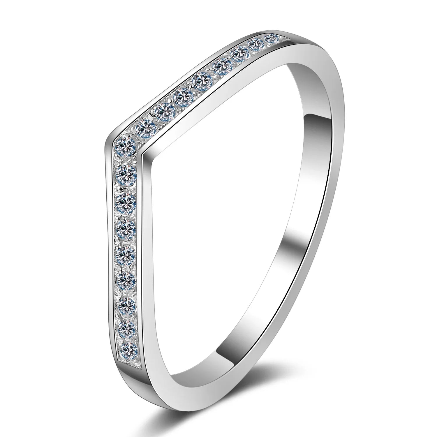 S925 Sterling Silver V-shaped Diamond Ring Inlaid Moissanite Fashionable Light Luxury Proposal Wedding Ring