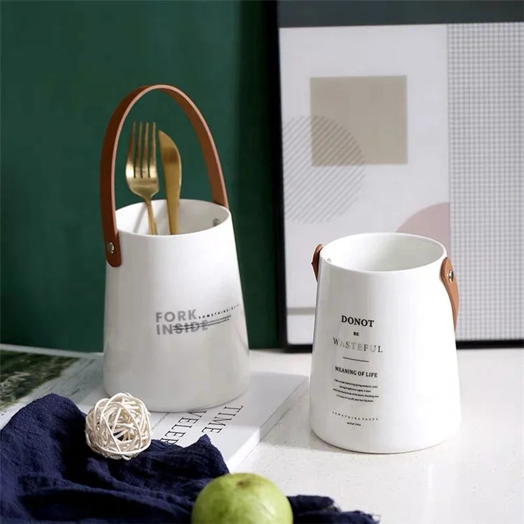 Wholesale Kitchen Utensil Holder Spoon Knife Fork Holder Ceramic Chopstick Holder With Handle