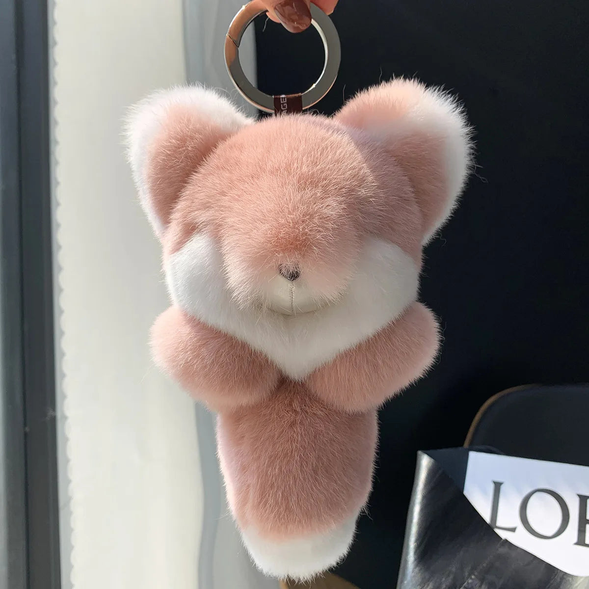 Trendy New Design Real Rex Rabbit Fur Big Size Fox Plush Keychain Colorful Animal Bag Key Rings Bag Pendant for Girls and Kids
