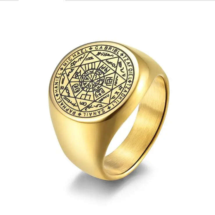 Moge Jewelry Anillo De Hombre Fairy Seven Pointed Star Titanium Steel Men's Ring Mysterious Star Rune Trendy Signet Ring Men