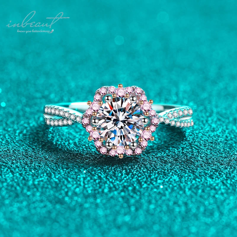 Silver 925 Original  1 Carat Excellent Cut Pass Diamond Test D Color Moissanite Pink Blossom Ring for Wedding Fine Jewelry