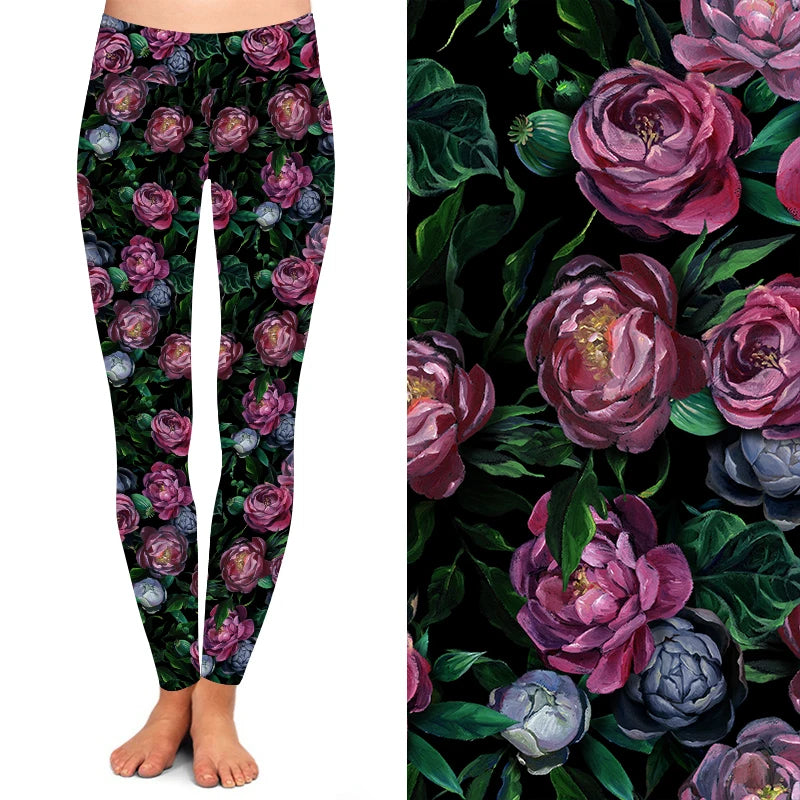 Colorful Floral Brushed Butter Soft High Waist 92% Polyester 8% Spandex 230gsm Printed Leggings