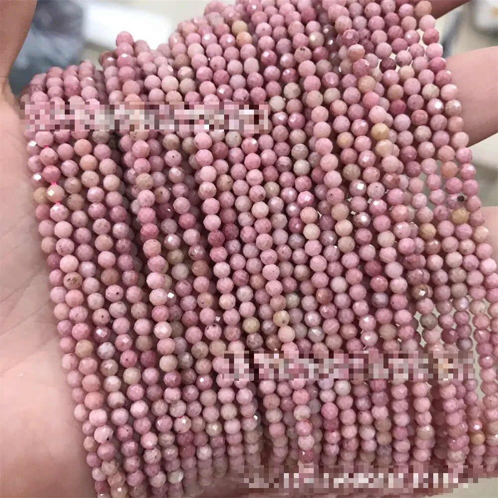 Hot Selling 2~10mm Round Loose Strand Rhodochrosite Natural Stone Faceted Rhodonite Beads for Jewelry Making Bracelet Necklace
