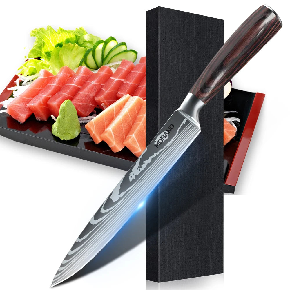 High Carbon 7Cr17 Stainless Steel Butcher Cooking Tools Kitchenware Knife Damascus Laser Pattern Kitchen Chef Knives