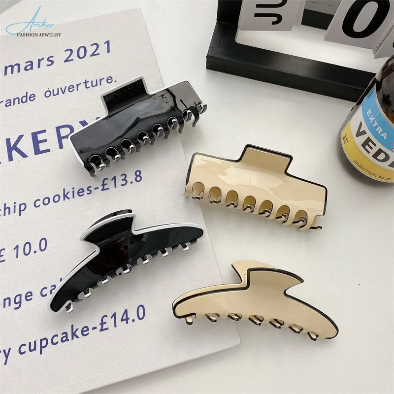 Korean Style Hair Clips Large Solid Color Grab Clip French Back of the Head Pan Hair Shark Clip Elegant Hair Accessories