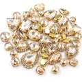 Champagne Mixed Shape 3D 50pcs/Bag Crystal Buckle Glass Rhinestones with Golden Claw Sew-On Loose Rhinestones