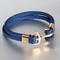 Fashion Vintage Black Blue Red Anchor Leather Bracelet With Gold Stainless Steel Clasp for Men Jewellery Bracelets