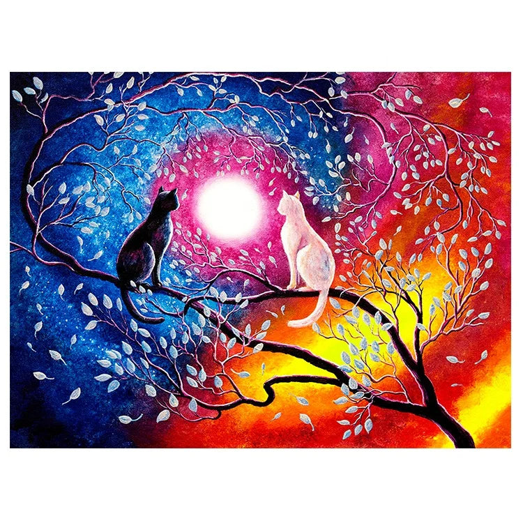 Ever Moment Diamond Painting Colorful Cat Flower Tree Art Resin Full Square Drill Embroidery Home Living Room Decoration 3F2361