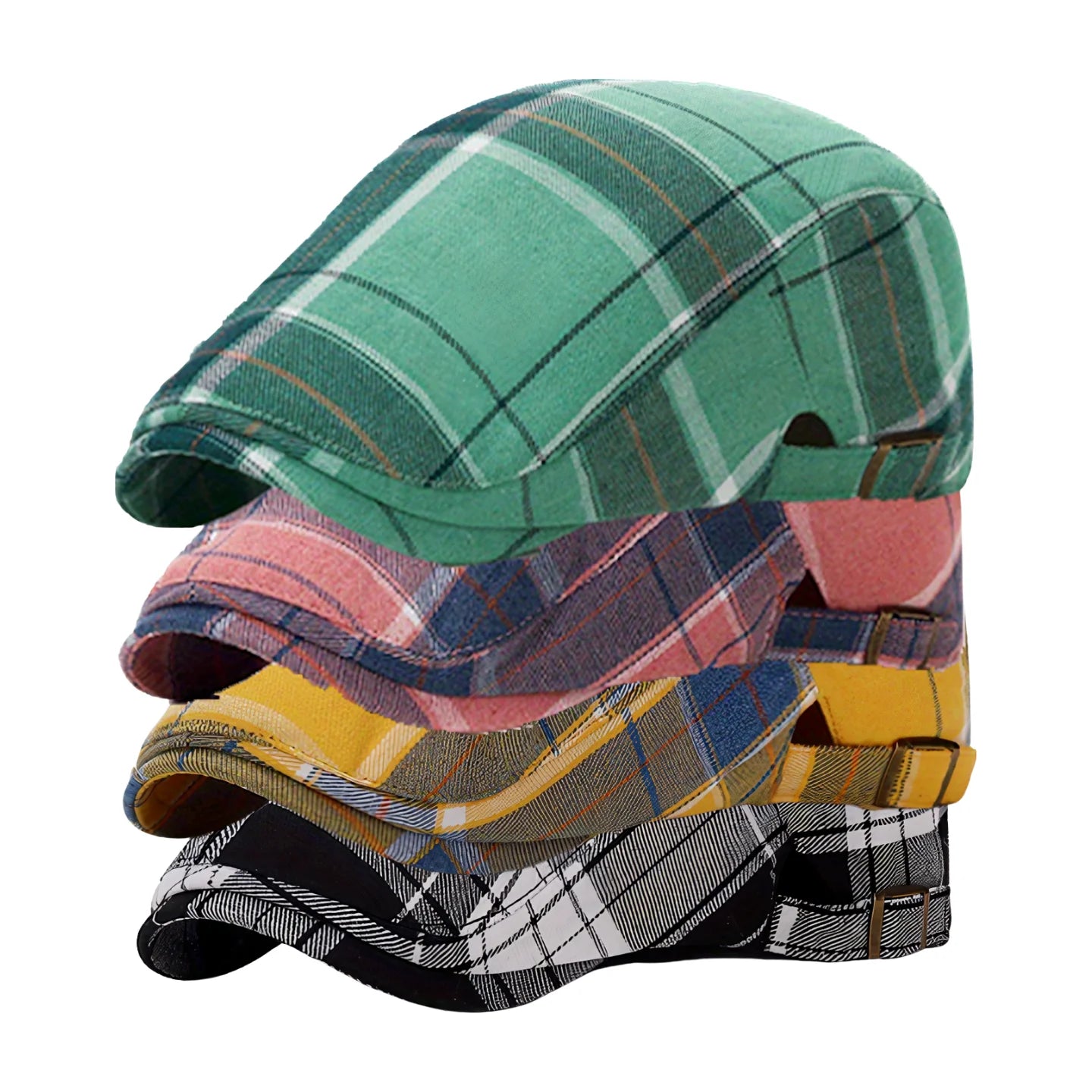 Wholesale Summer Women & Men Classic Vintage Bright Checked Newsboy Hat Ivy Gatsby Hats With Adjustable Metal Buckle