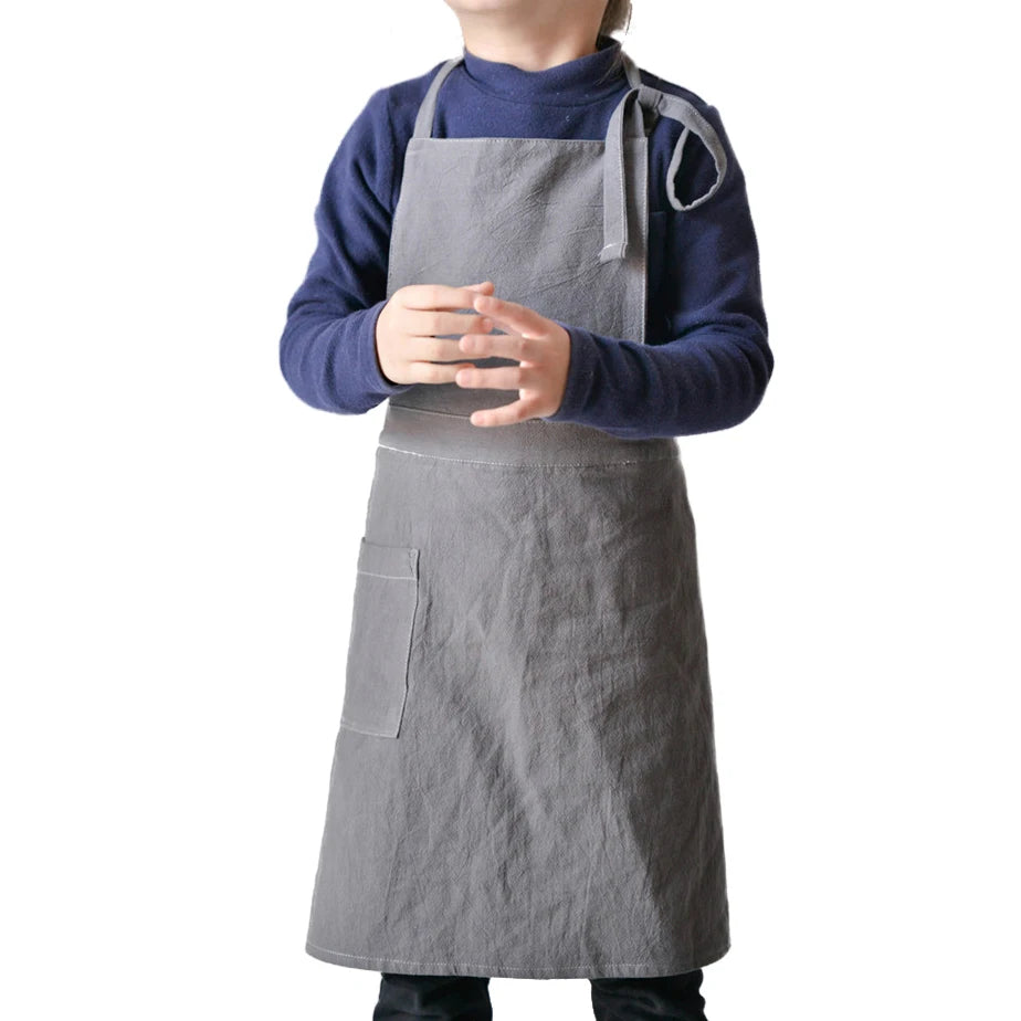 Factory Supply Soft Sleeveless Kids Painting & Cooking Apron Linen Cotton Blend Custom Child Apron Machine Washable Eco-Friendly