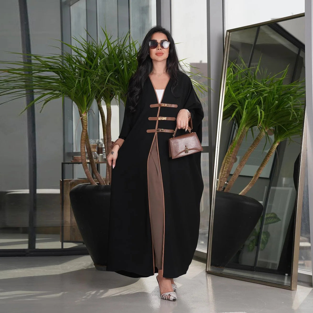Hot Selling Custom Cardigan Button Abaya Turkish Color Blocking Robe Outerwear Women Abaya Dubai Islamic Clothing