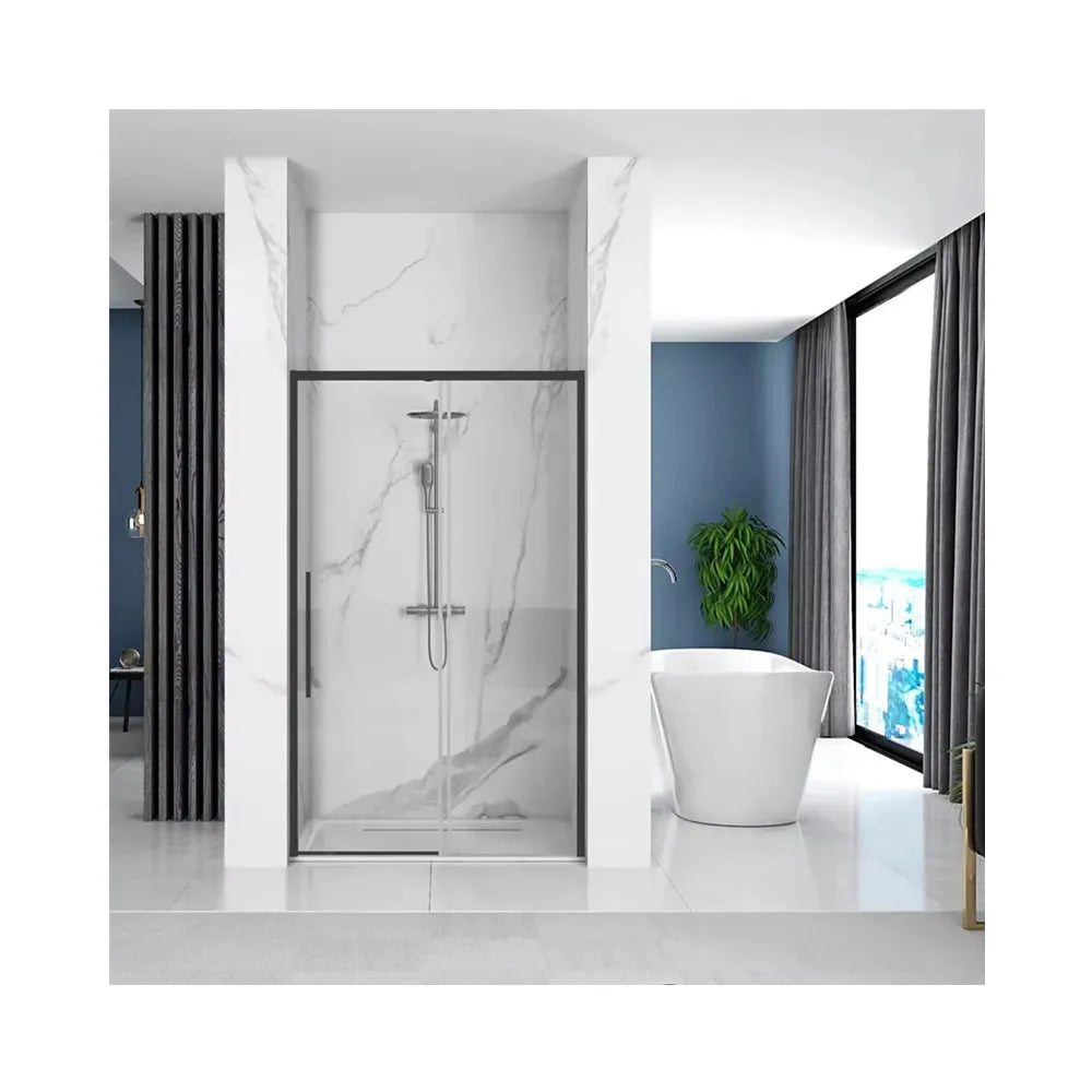 MYN  Portable Black Bypass Sliding Shower Door Bathroom Tempered Glass House Shower Door