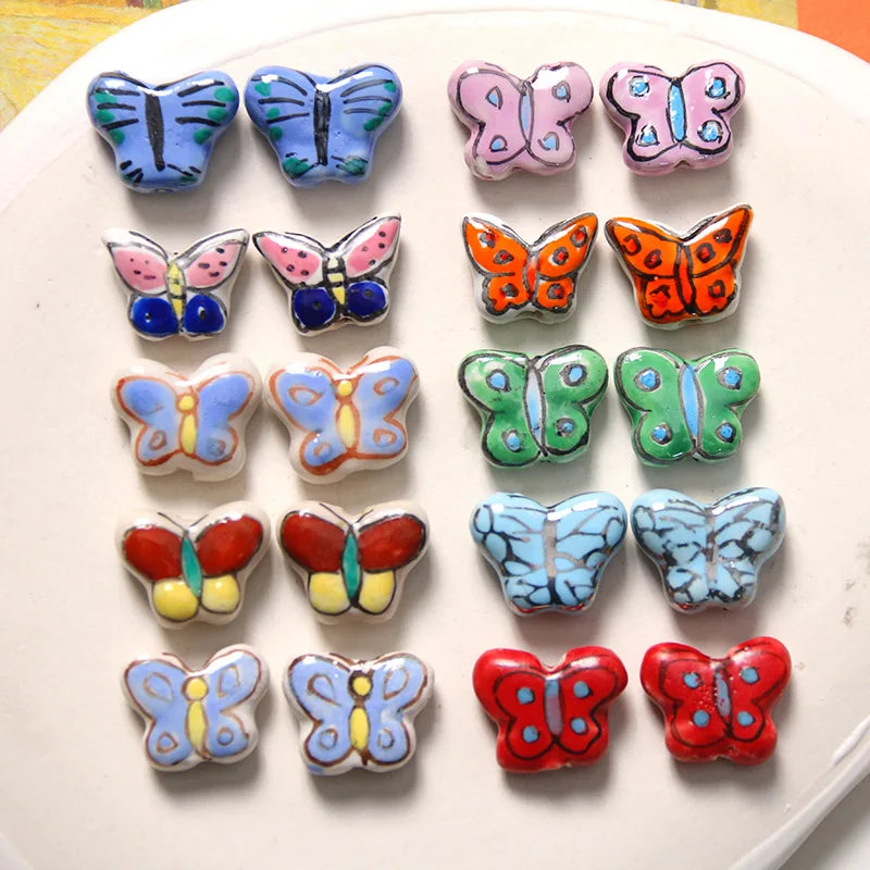 Dainty 16*12-13mm Colorful Ceramic Charms Handmade Graffiti Butterfly Loose Beads Beaded for DIY Jewelry Making Accessories