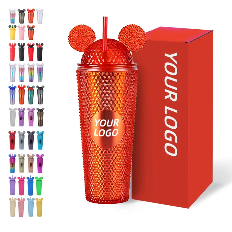 Hot Sale Wholesale 16oz 24oz Double Wall Plastic Tumbler  Mouse Lid for Tumbler Cup With Lid Straw