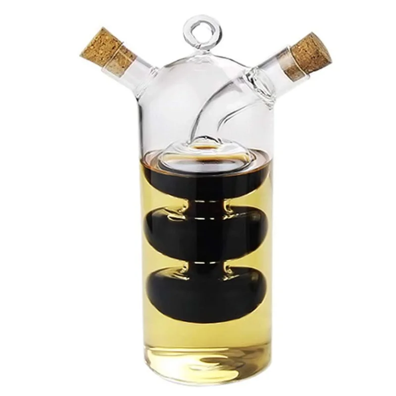 2-in-1 Transparent Glass Cruet Bottles 250ml Olive Oil Vinegar Dispenser with Screw Cap for Kitchen Cooking Packed in Cartons