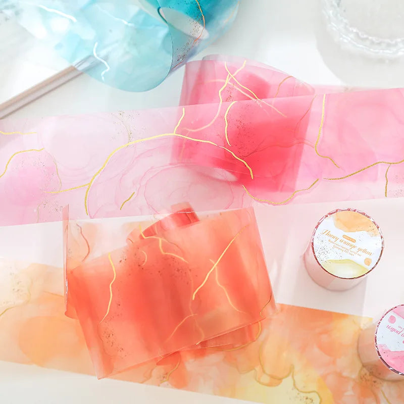 1Roll Watercolor Illusion Series Stamping PET Tape Handbook Material Collage European Base Stamping Halo Stickers