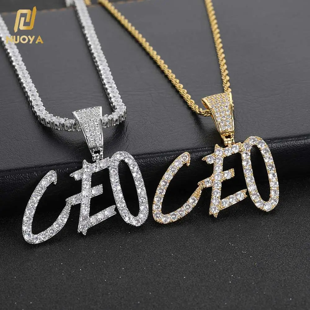 NUOYA Hip Hop Style Gold Plated Letter Pendant Custom Iced Out Diamond Personalize Initial Necklace Jewelry for Women Men