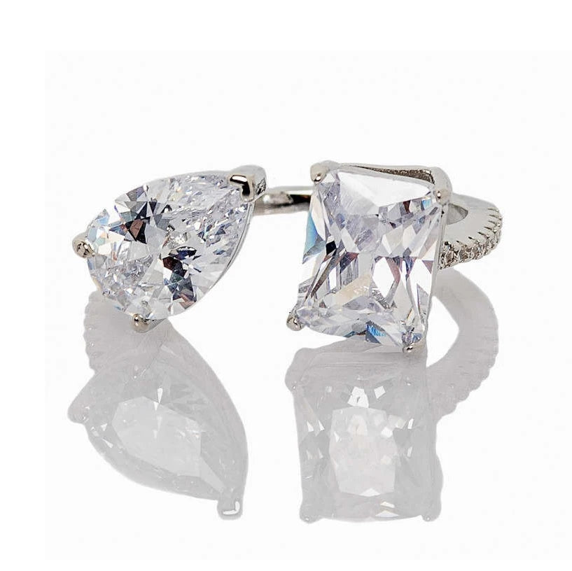 CAOSHI Pear Cut Cubic Zirconia Trendy Silver Color Engagement Band Openning Adjustable Rings Wedding Ring for Women