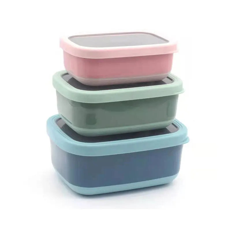 304stainless Steel Reusable Rectangular Picnic Thermos Silicone Bento Food Flask Warmers Insulated Container Leakproof Lunch Box