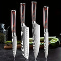 4 Pcs Laser Damascus Pattern Kitchen Knife Set with Pakkawood Handle 4cr13 Stainless Steel Chef Santoku Utility Paring Knives