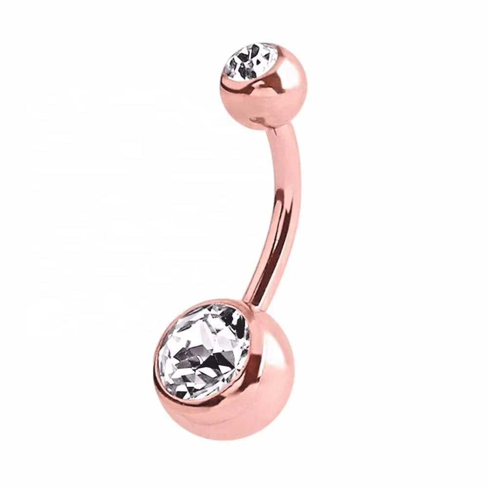 Hot Sale Fashion Gold Plated Stainless Steel Barbell Belly Button Ring Surgical Steel Navel Piercing Jewelry for Women Weddings