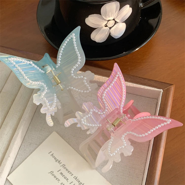 Custom Vintage Acetate Sweet Butterfly Hair Claw for Women and Girls Fresh Summer Rhinestone Hair Accessories
