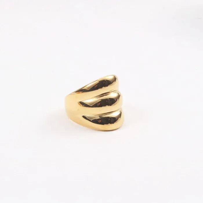 Simple Luxury Women Lady Jewelry 18K Gold Plated Stainless Steel Statement Ring