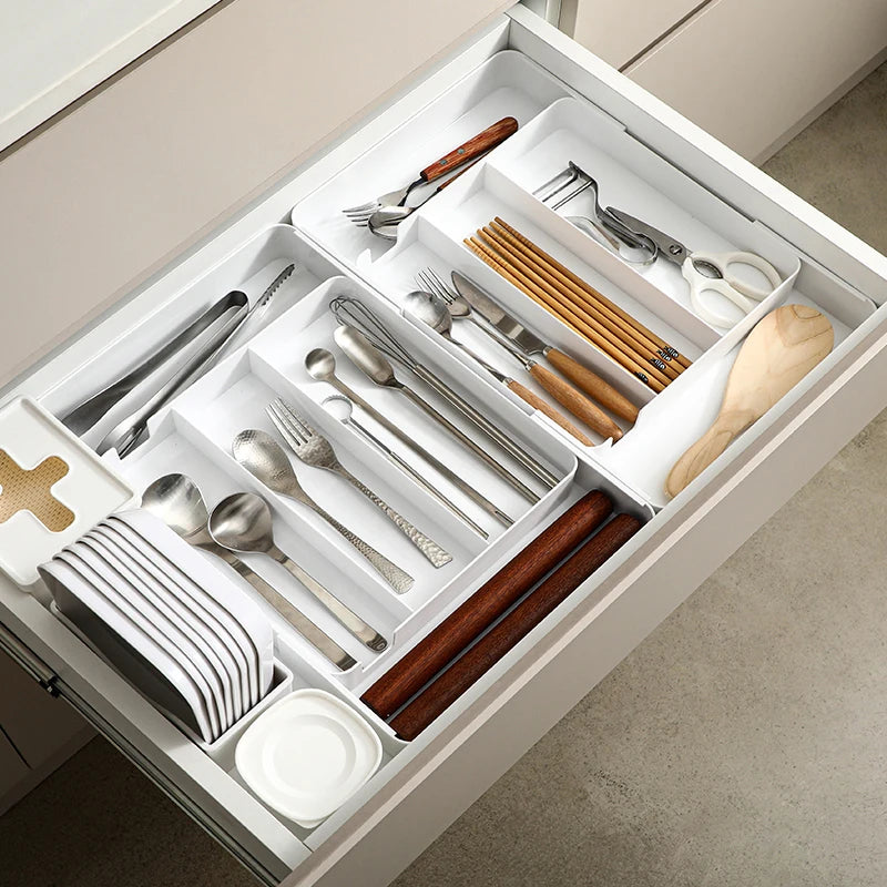SHIMOYAMA Multi Slot Expandable Adjustable Plastic Dividers Drawer Storage Cuttlery Utensils Organizer for Kitchen Drawer