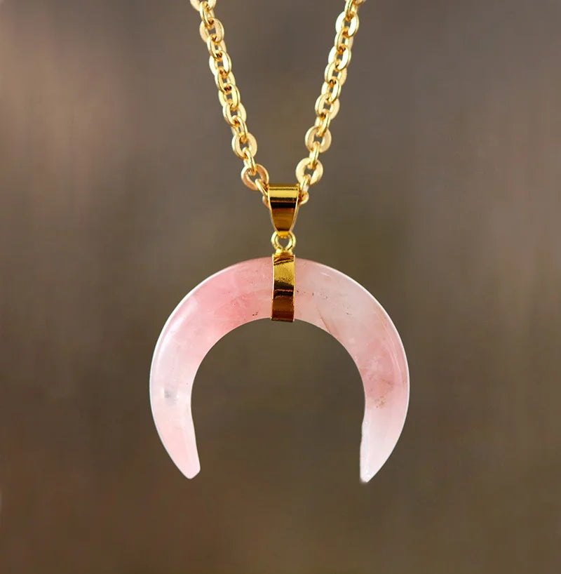 Healing Crystal Rose Quartz Amethyst Necklace Gold Plated Horseshoe Pendant with Link Chain Sword Pattern for Weddings Parties
