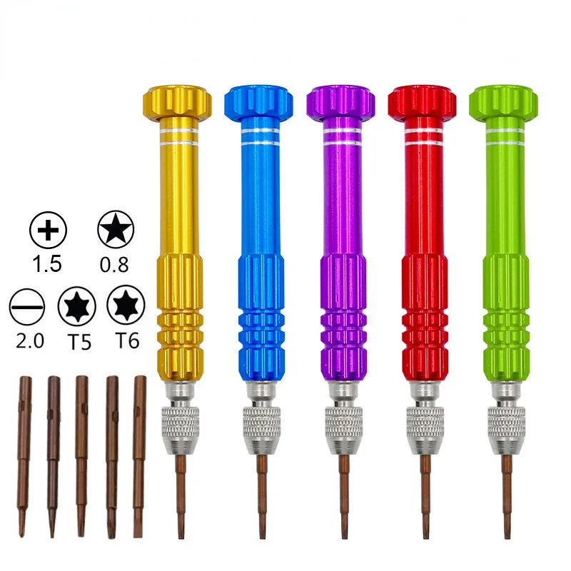5-in-1 Aluminum Handle DIY Mobile Phone Watch Glasses Repair Accessory Notebook Disassembly Tool Multi-Function Screwdriver Set