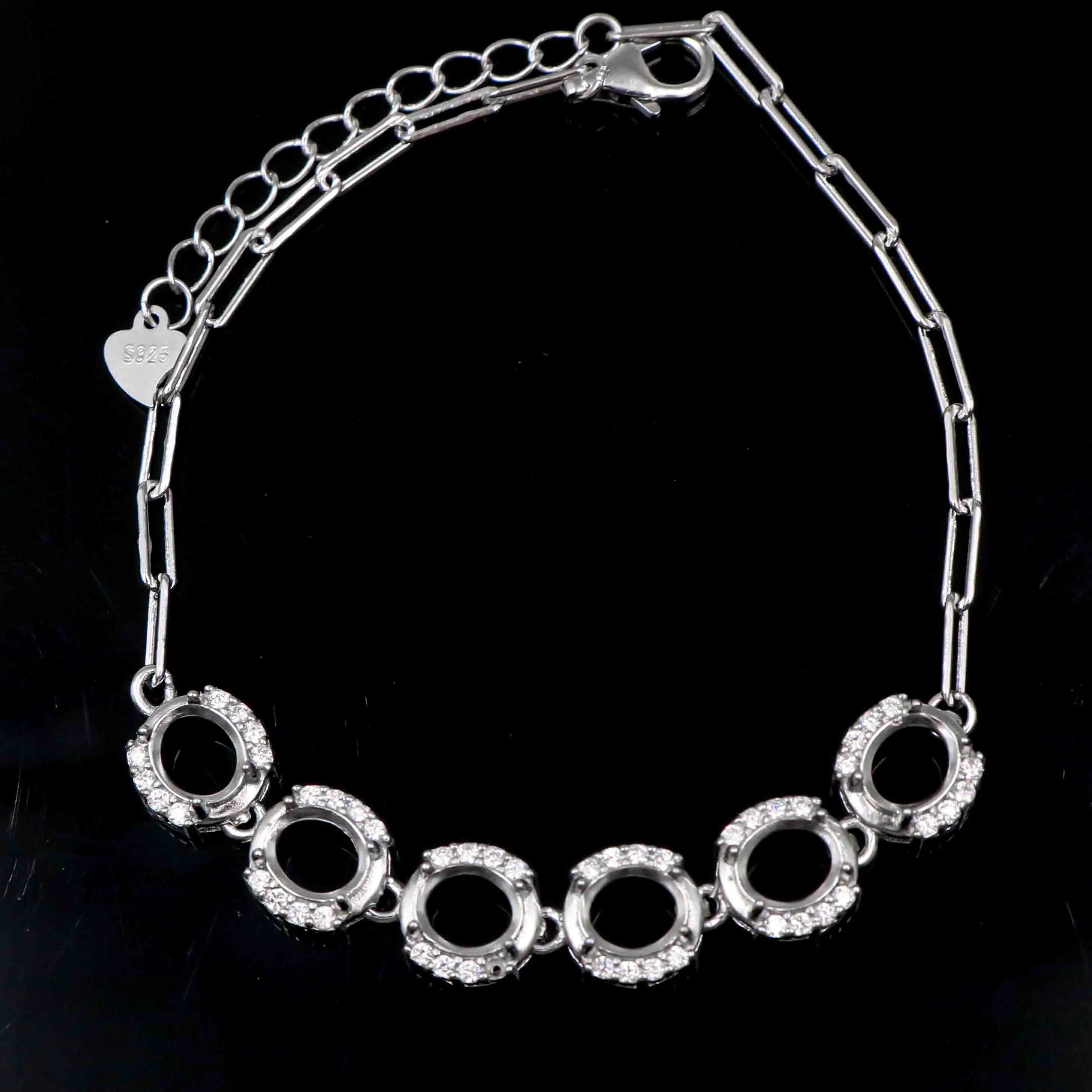 Sterling Silver 4*5/5*6mm Semi Mount Bracelet Empty Support Blank Claws Setting S925 Mountain Base Without Stone Inlay for DIY