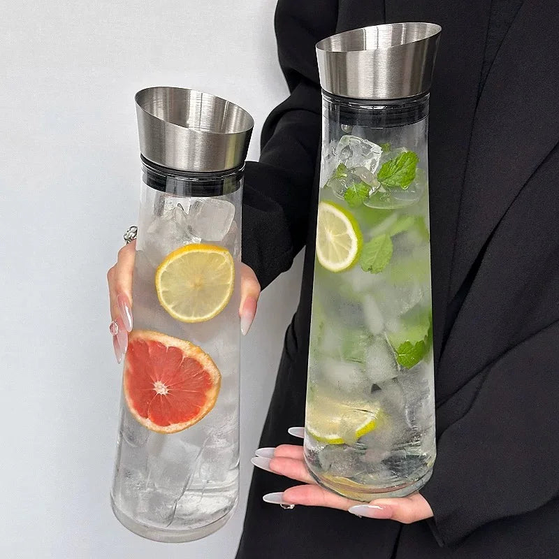 Large Cool Glass Pitcher Water Kettle Jug Carafe With Flow Lid