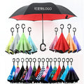 Customized Logo Creative Double-layer C-shaped Hand-free Long Handle Reverse Umbrellas